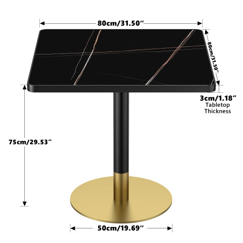 AEELLEEA 31.5-Inch Square Dining Table, Black Marble-Look Top with Black and Gold Metal Pedestal Base, Modern Kitchen Table