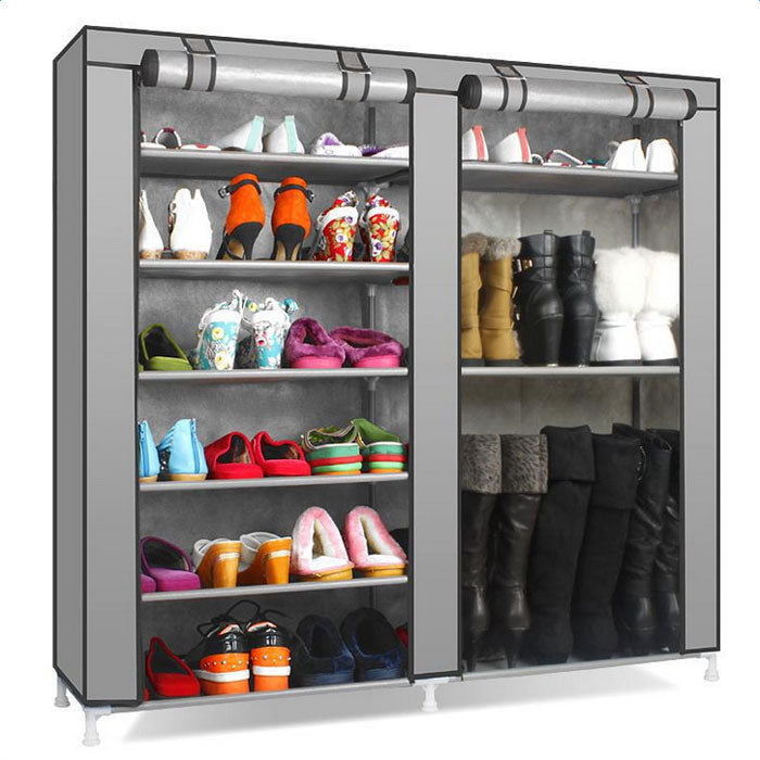 AEELLEEA- Double Row 9 Lattices Shoe Rack, Freestanding Shoe Storage Organizer, Gray Alloy Plastic Shoe Shelf for Entryway Closet