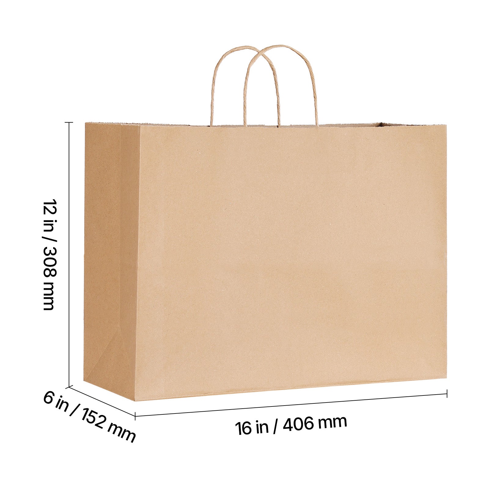 50 Pack 16x6x12 Inch Brown Kraft Paper Bags with Handles, Recyclable Plain Gift Shopping Totes, Disposable Retail Merchandise Bags for Party Boutique Grocery Packaging