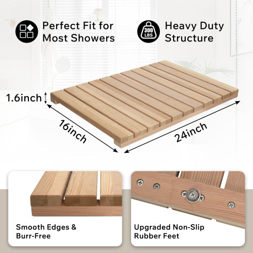 AEELLEEA Natural Red Cedar Shower Mat, 24 x 16 in Wooden Bath Mat with Non-Slip Feet, 300 lb Capacity