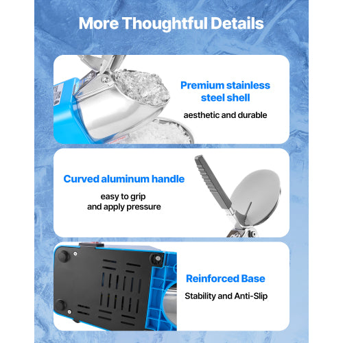 Ice Crusher Machine, 286lbs/hr, 4 Blades Snow Cone Maker, Stainless Steel Shaved Ice Machine with Bowl & Cover, 300W for Home & Commercial, Blue