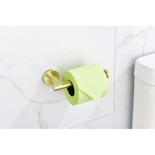 AEELLEEA 6-Piece Brushed Brass Bathroom Hardware Set, 23.6" Double Towel Bar Ring Toilet Paper Holder 2 Robe Hooks Wall Mount Kit