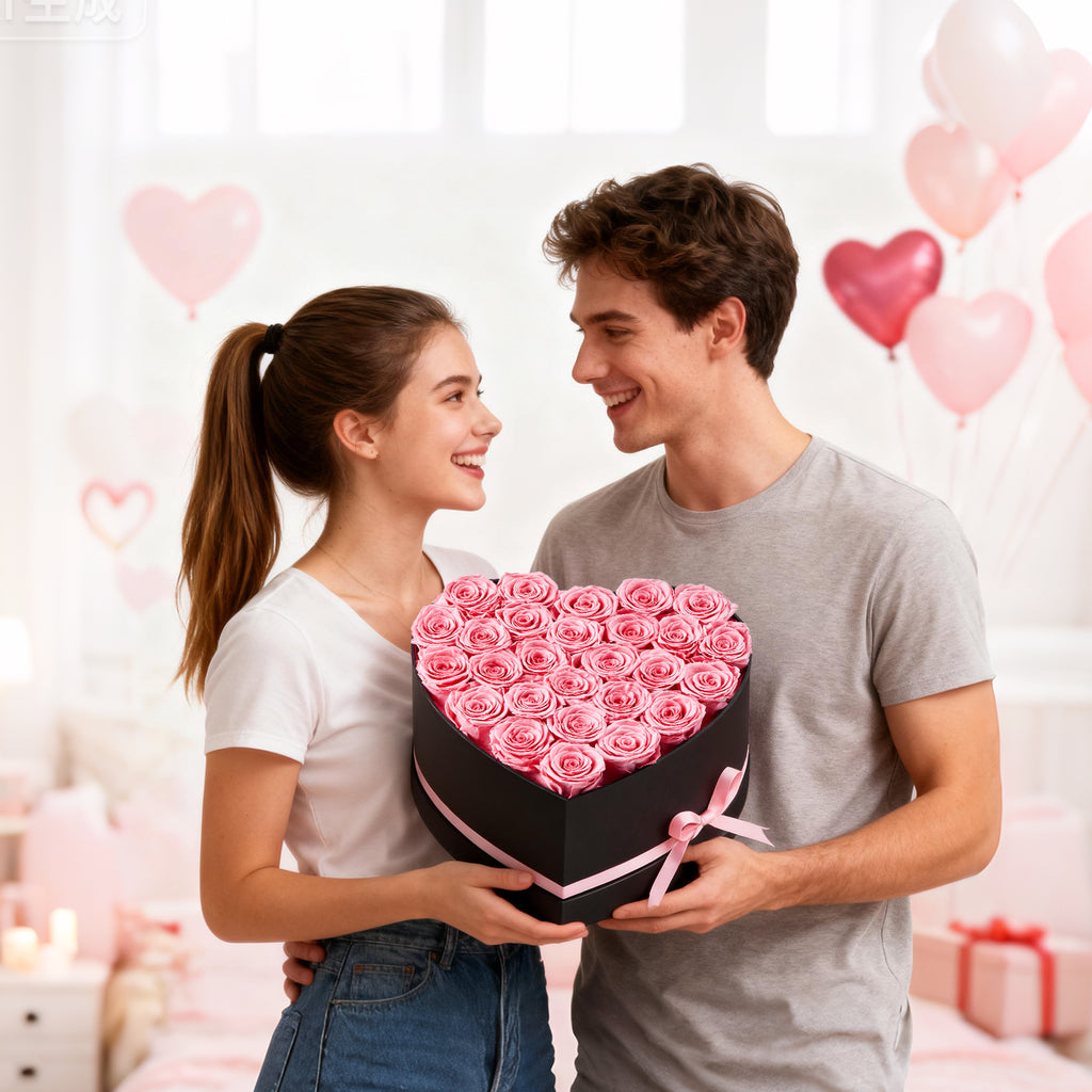 AEELLEEA Preserved Real Pink Roses Heart Gift Box, 27 Forever Eternal Roses, Romantic Gift for Valentine's Day, Mother's Day & Birthday
