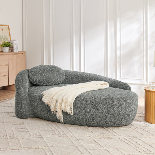 AEELLEEA Gray Upholstered Chaise Lounge Sofa with Pillow, Modern Curved Accent Seating for Living Room