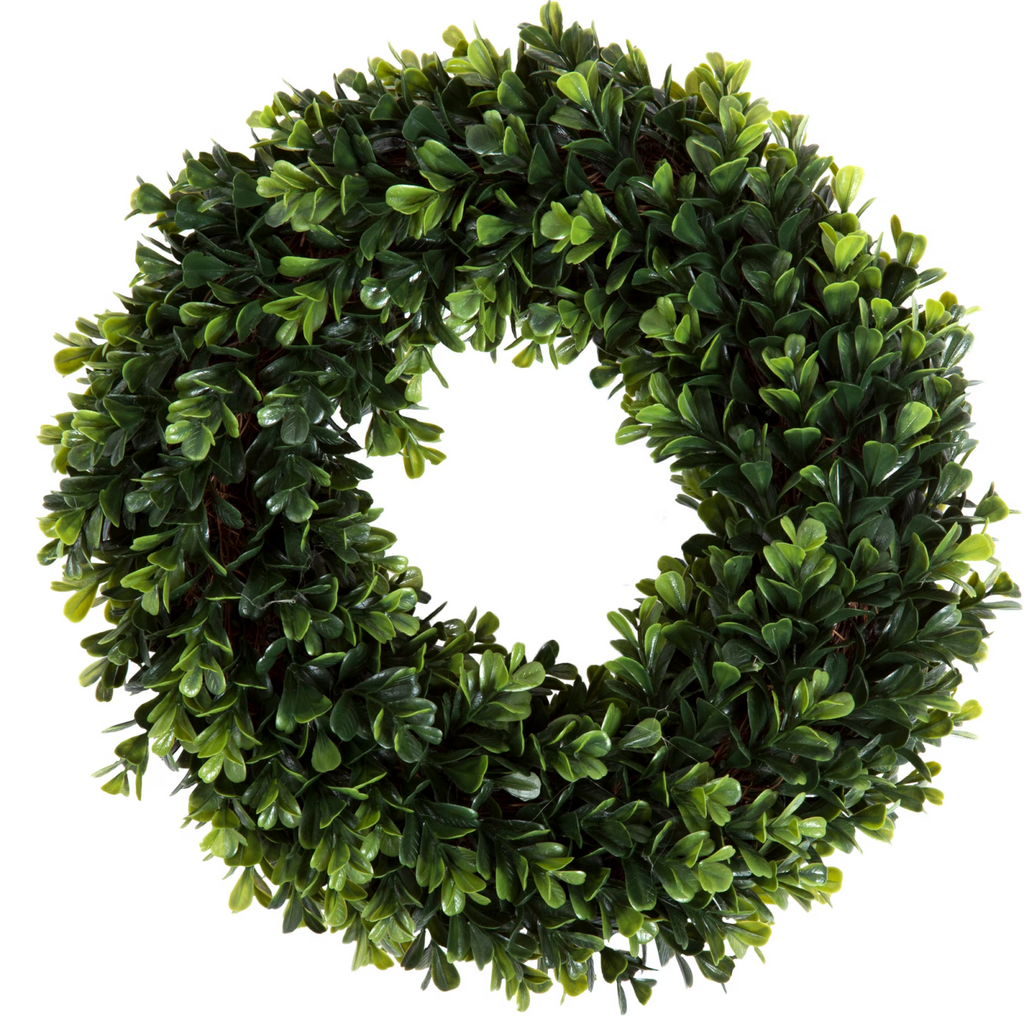 AEELLEEA 12 Inch Artificial Boxwood Wreath, UV Resistant Faux Greenery Wreath, All Season Indoor Outdoor Wreath for Front Door Window Wall Home Decor