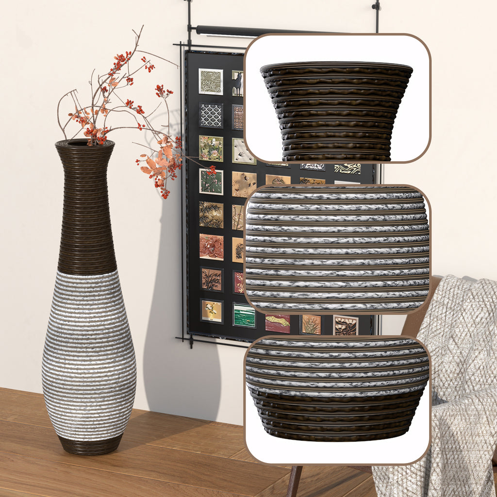 AEELLEEA Tall Two-Tone Woven Floor Dry Vase, 40.2"H x 11.6" D, Textured Decor Vase for Pampas Grass, Entryway Living Room Boho Home Decor