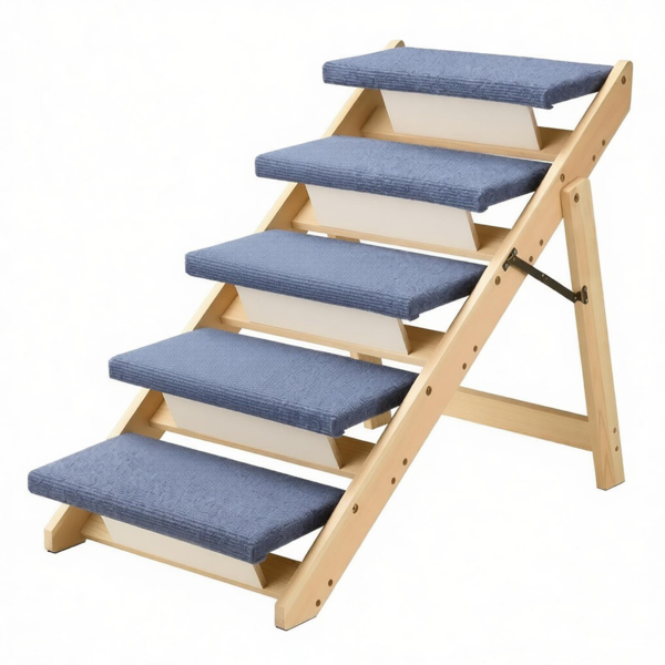 AEELLEEA 5-Step Wooden Pet Stairs for Dogs and Cats, Padded Carpet Steps for Sofa and Bed, 30.7" x 18.5" x 26"