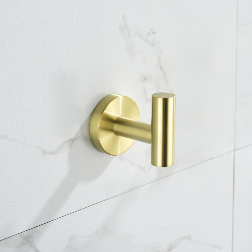 AEELLEEA 6-Piece Brushed Brass Bathroom Hardware Set, 23.6" Double Towel Bar Ring Toilet Paper Holder 2 Robe Hooks Wall Mount Kit