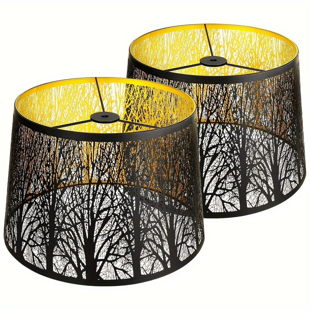Forest Pattern Drum Lamp Shades Set of 2 – 10" Top x 12" Bottom x 8" High, Natural Replacement Shades for Table Lamps