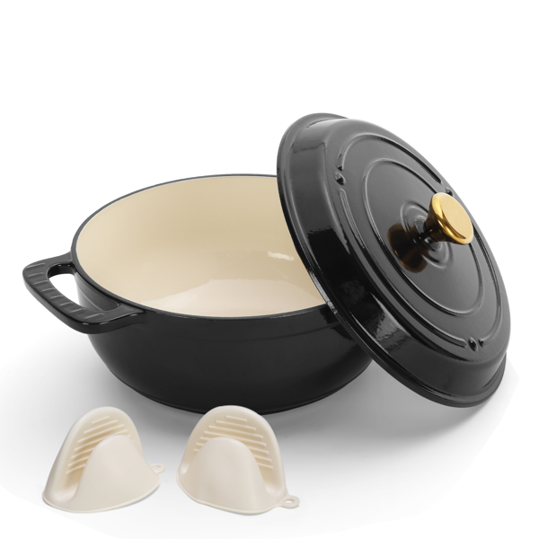 AEELLEEA 5 Quart Enameled Cast Iron Dutch Oven with Lid, Dual Handles, Induction Compatible, Black