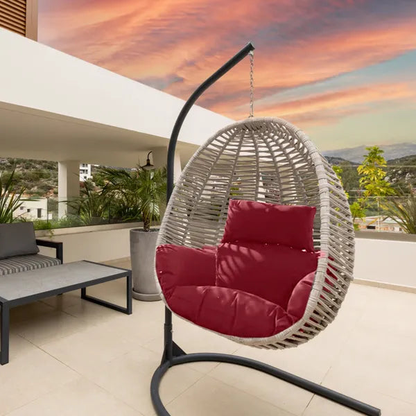 Egg Chair Cushion with Headrest, Thick Padded Hanging Swing Chair Pad with Removable Washable Cover, Wine Red