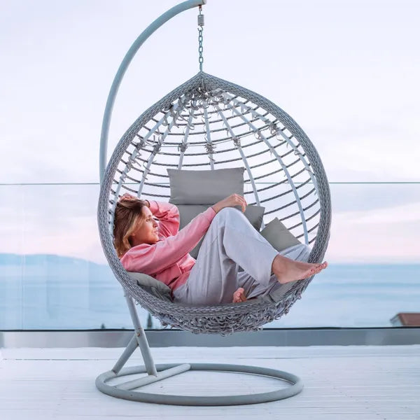 Aeelleea Thick Egg Chair Cushion with Headrest, Soft Hanging Swing Egg Chair Pad Replacement Cushion for Indoor Outdoor Basket Chair