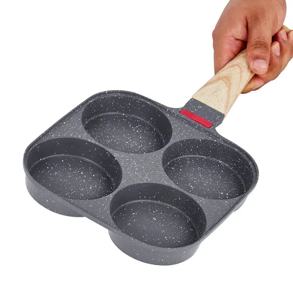 4‑Cup Egg Frying Pan, Maifan Stone Non‑Stick Divided Skillet with Lid, Silicone Brush & Spatula, Compatible for All Stovetops for Breakfast Cooking