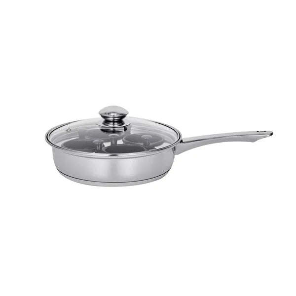 4-Cup Stainless Steel Egg Poacher Pan with Glass Lid, Nonstick Egg Cups for Stovetop Breakfast Egg Making