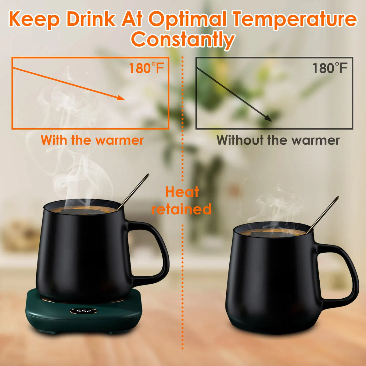 Electric Coffee Mug Warmer with 3 Temperature Settings & Auto Shut Off, USB Cup Heater for Desk