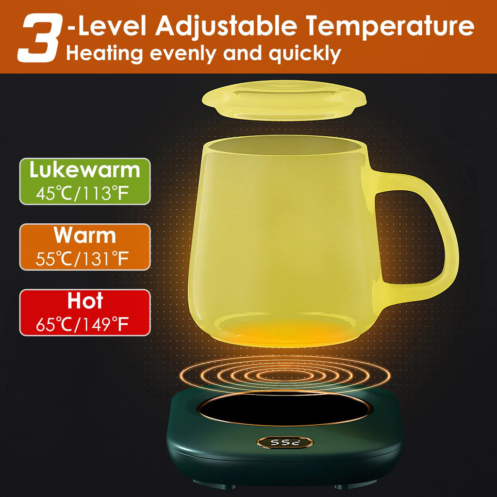 Electric Coffee Mug Warmer with 3 Temperature Settings & Auto Shut Off, USB Cup Heater for Desk