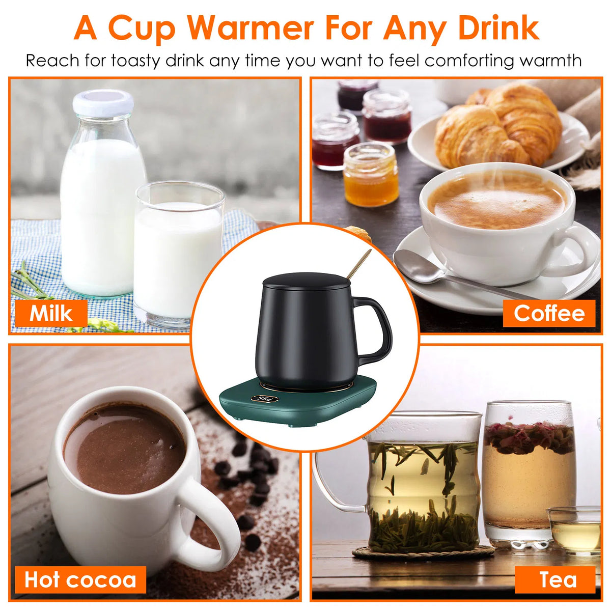 Electric Coffee Mug Warmer with 3 Temperature Settings & Auto Shut Off, USB Cup Heater for Desk