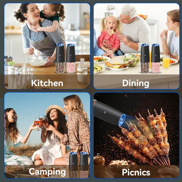 Aeelleea Rechargeable Electric Salt and Pepper Grinder Set, 8.5" One Hand Spice Mill with Adjustable Coarseness & LED Light for Kitchen