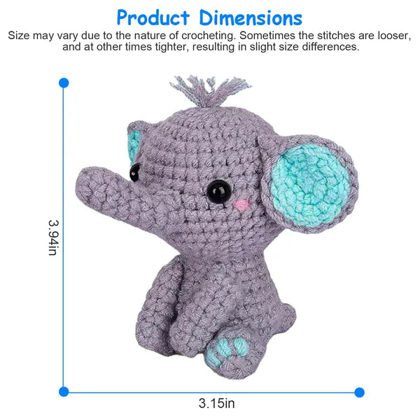 AEELLEEA Beginner Crochet Kit, DIY Elephant Amigurumi Crochet Set with Step-by-Step Video Tutorials, Complete Yarn & Tools for Adults & Kids, Craft Gift