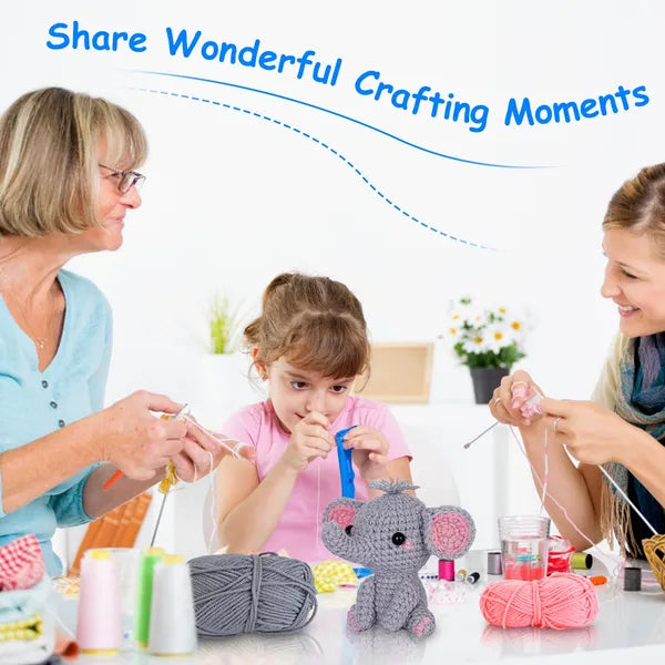 AEELLEEA Beginner Crochet Kit, DIY Elephant Amigurumi Crochet Set with Step-by-Step Video Tutorials, Complete Yarn & Tools for Adults & Kids, Craft Gift