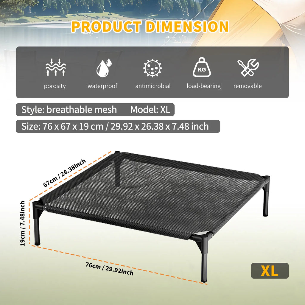 Elevated Breathable Mesh Pet Bed, Indoor‑Outdoor Raised Dog Cot, Cooling Waterproof Bed for Small to XL Dogs & Cats