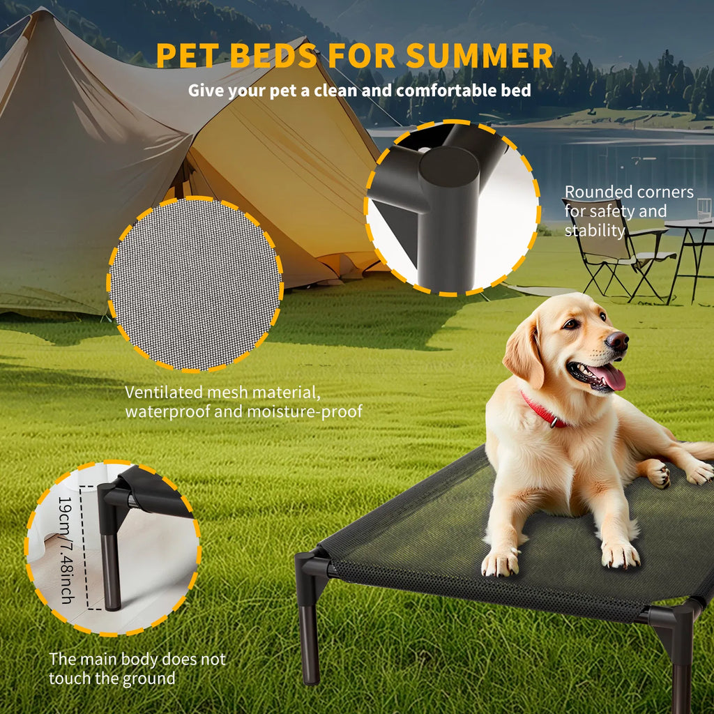 Elevated Breathable Mesh Pet Bed, Indoor‑Outdoor Raised Dog Cot, Cooling Waterproof Bed for Small to XL Dogs & Cats