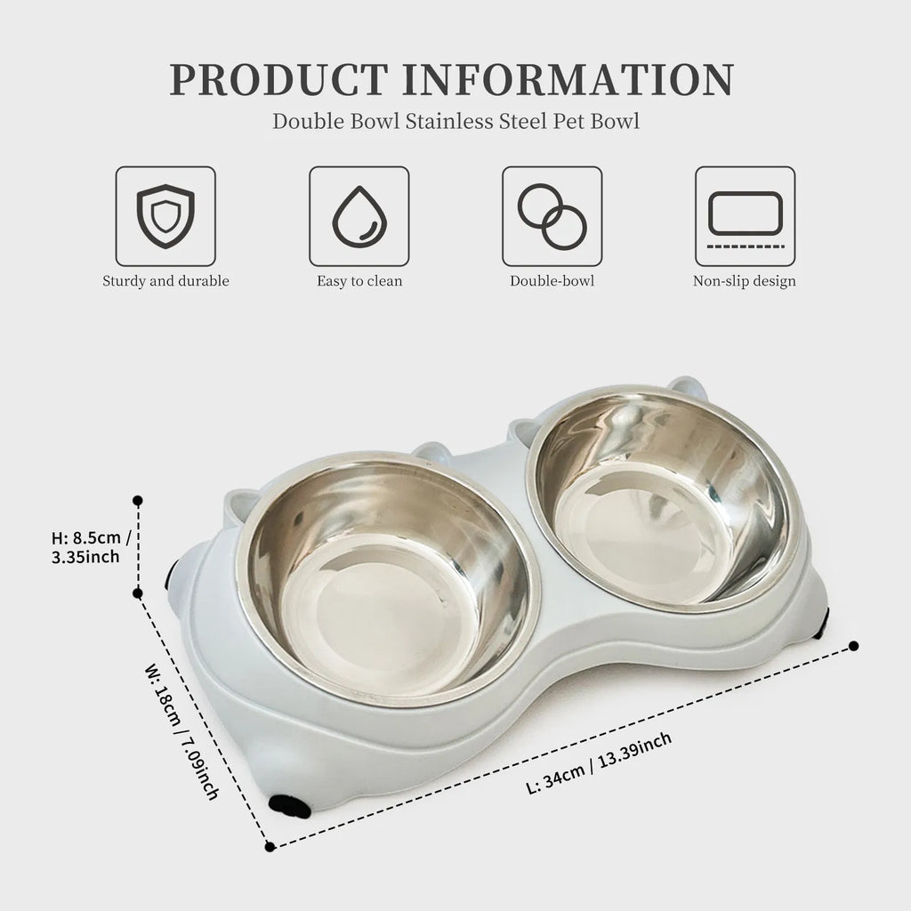 Elevated Spill‑Proof Double‑Layer Cat Food Bowl, Raised Ergonomic Pet Feeding Bowl, Non‑Slip Anti‑Tip Double Dish for Cats & Small Dogs, Food & Water Feeder Set
