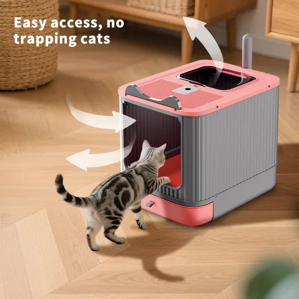 Elf Fully Enclosed Cat Litter Box, Dual Double Entry Design, Large Space Anti-Splash Odor Control Cat Toilet