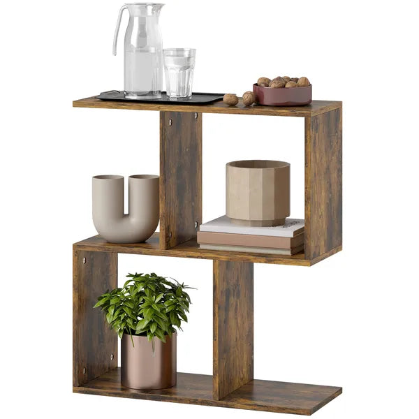 Aeelleea Narrow Side Table, 3-Tier S-Shaped End Table with Storage, 19.7 x 7.7 x 22.8 in, Slim Nightstand for Small Spaces, Rustic Brown