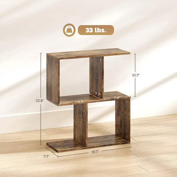 Aeelleea Narrow Side Table, 3-Tier S-Shaped End Table with Storage, 19.7 x 7.7 x 22.8 in, Slim Nightstand for Small Spaces, Rustic Brown
