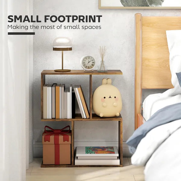 Aeelleea Narrow Side Table, 3-Tier S-Shaped End Table with Storage, 19.7 x 7.7 x 22.8 in, Slim Nightstand for Small Spaces, Rustic Brown