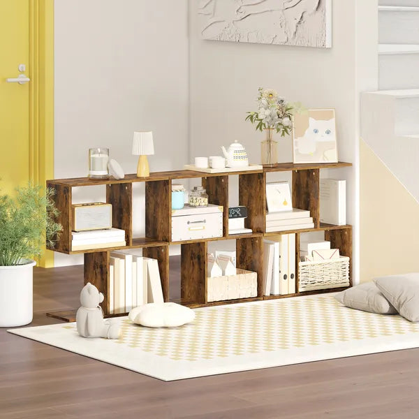 Aeelleea Narrow Side Table, 3-Tier S-Shaped End Table with Storage, 19.7 x 7.7 x 22.8 in, Slim Nightstand for Small Spaces, Rustic Brown