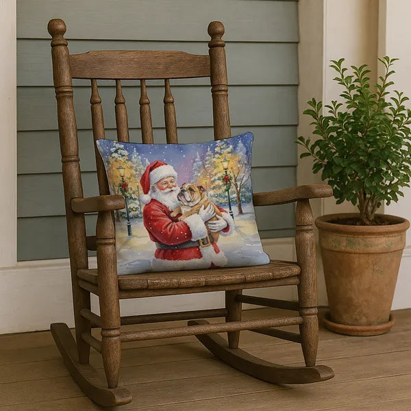 Aeelleea English Bulldog with Santa Claus Christmas Throw Pillow,18×18in Indoor Outdoor Cushion for Couch Bed Patio