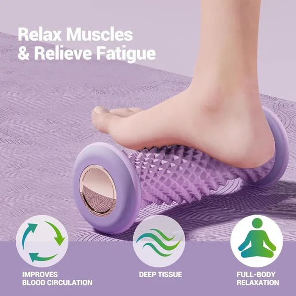 6.5in Manual Foot Massage Roller with 52 Textured Points, Curved Arch Design, Non-Slip Ends, Portable, Purple