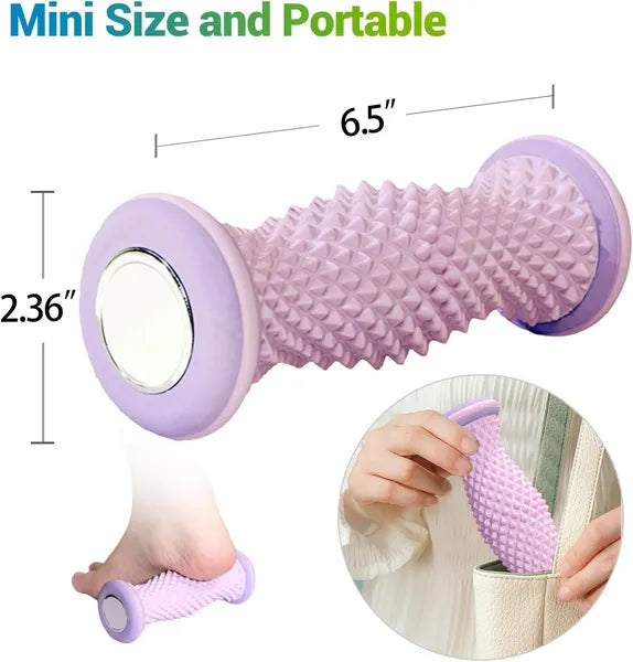 6.5in Manual Foot Massage Roller with 52 Textured Points, Curved Arch Design, Non-Slip Ends, Portable, Purple