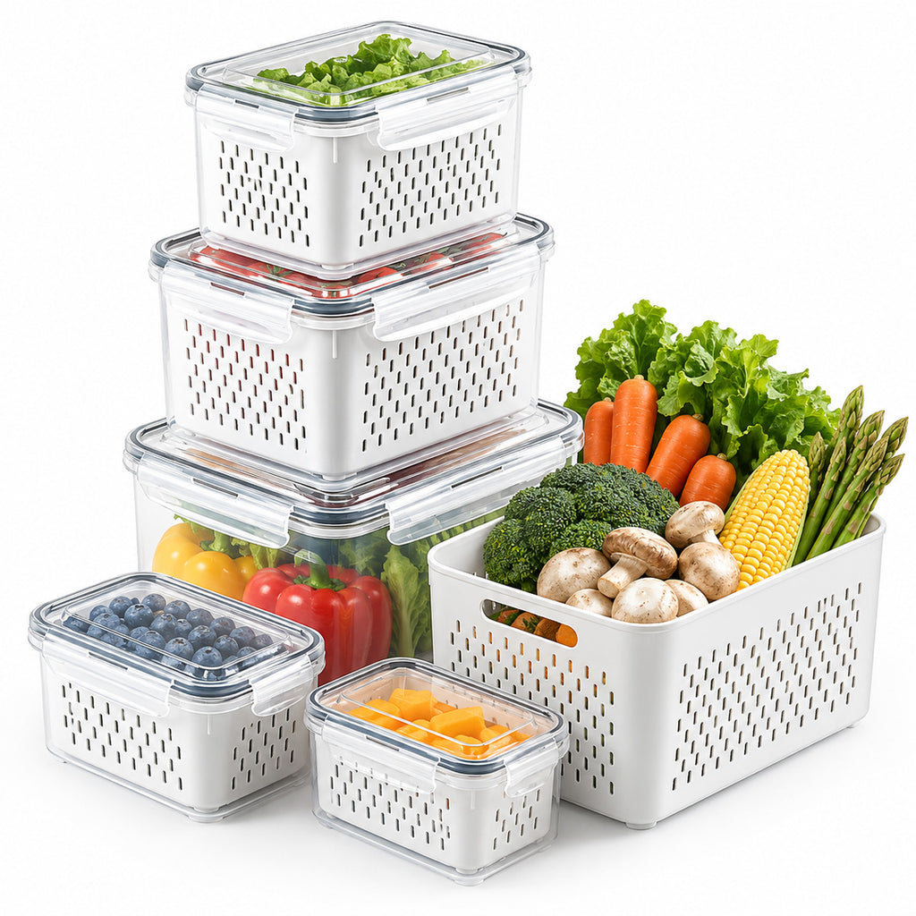 5 Pack Fruit Storage Containers for Fridge with Removable Colanders, Reusable Produce Organizer Bins for Berries, Vegetables and Refrigerator