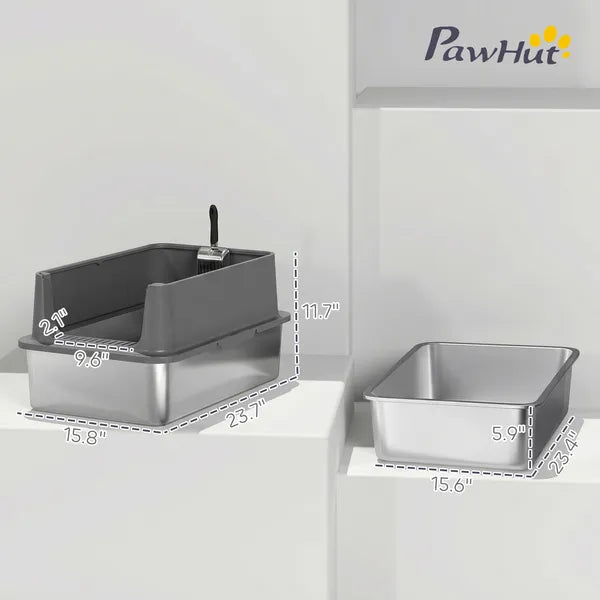 Extra Large Stainless Steel Cat Litter Box with Scoop & Litter Mat, Leak-Proof, Non-Sticky, Easy Clean Kitty Toilet