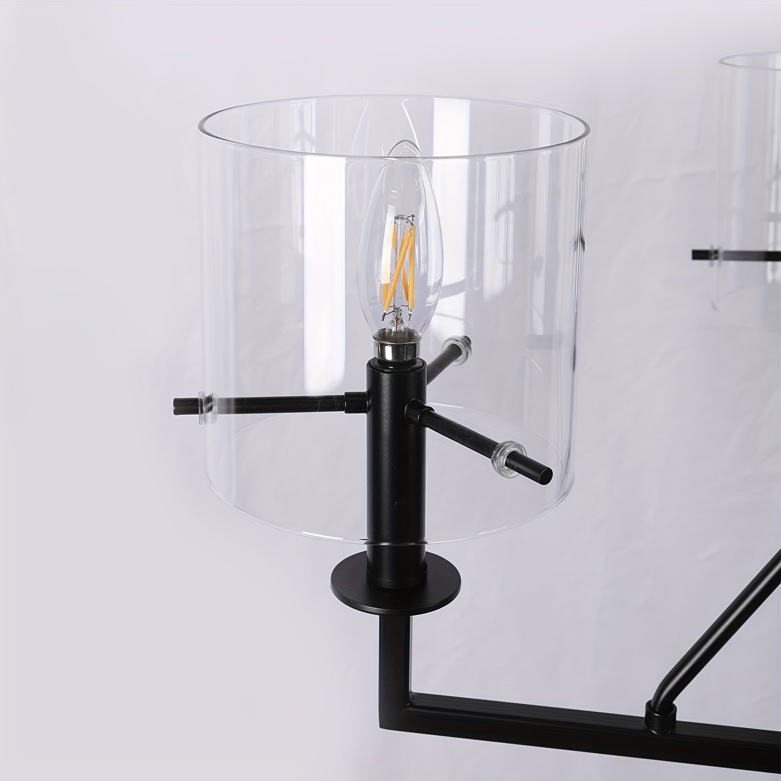 5-Light Minimalist Pendant Light - Black Metal & Glass Shade, E12 Bulb Compatible, Height Adjustable - Ideal for Kitchen Island, Bedroom, Dining & Living Room