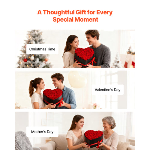 AEELLEEA 50 Preserved Red Roses Heart Box, Forever Real Roses for Valentine’s Day, Mother’s Day & Birthday