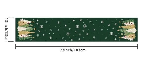 Christmas Table Runner 13x72 Inch, Green Xmas Tree Snowflake Farmhouse Table Decor, Winter Holiday Indoor Outdoor Dining Party Decoration