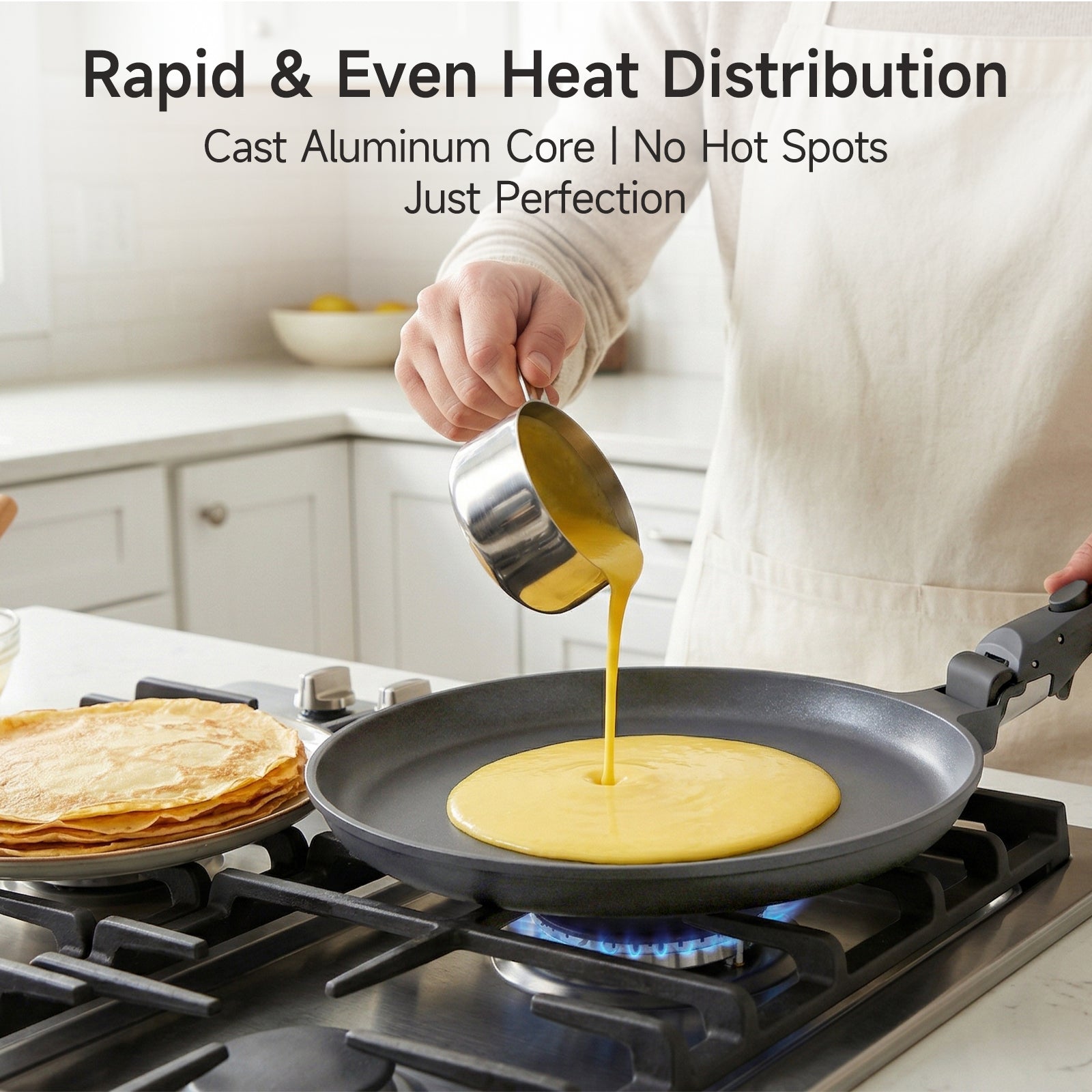 11 Inch Nonstick Crepe Pan with Detachable Handle, Titanium Pancake Pan, Flat Tawa Dosa Tortilla Pan, Induction Compatible, Oven Safe, Dishwasher Safe, PTFE & PFOA Free