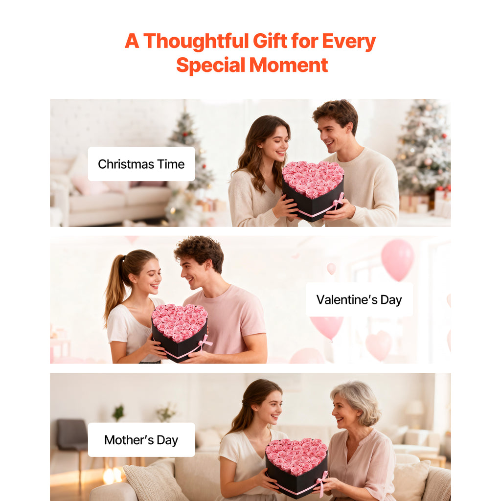 AEELLEEA Preserved Real Pink Roses Heart Gift Box, 27 Forever Eternal Roses, Romantic Gift for Valentine's Day, Mother's Day & Birthday