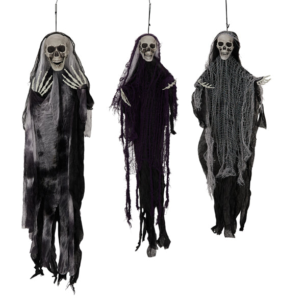 3‑Pack Hanging Skeleton Ghost Halloween Decor, Assorted Heights 3.8FT, 3FT, 3.3FT for Home Yard & Holiday Party Hanging Ornaments