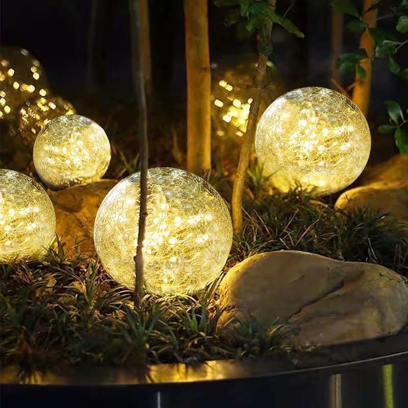 4 Pack Small Solar Globe Lights Outdoor Waterproof‑Solar Balls‑Solar Garden Lights‑Orbs for Outside Cracked Glass Ball for Lawn Patio Yard Backyard Decorations