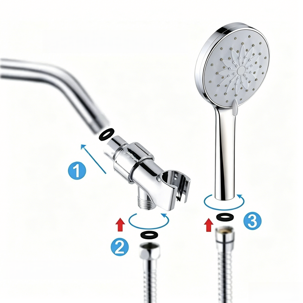 Handheld Shower Head Set with 6 Spray Modes, Chrome Finish Shower Head, Flexible Stainless Steel Hose & Adjustable Shower Holder for Bathroom