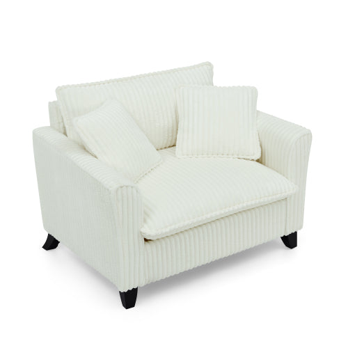 AEELLEEA Ivory Corduroy Accent Chair with Pillows, Modern Upholstered Armchair for Living Room or Bedroom