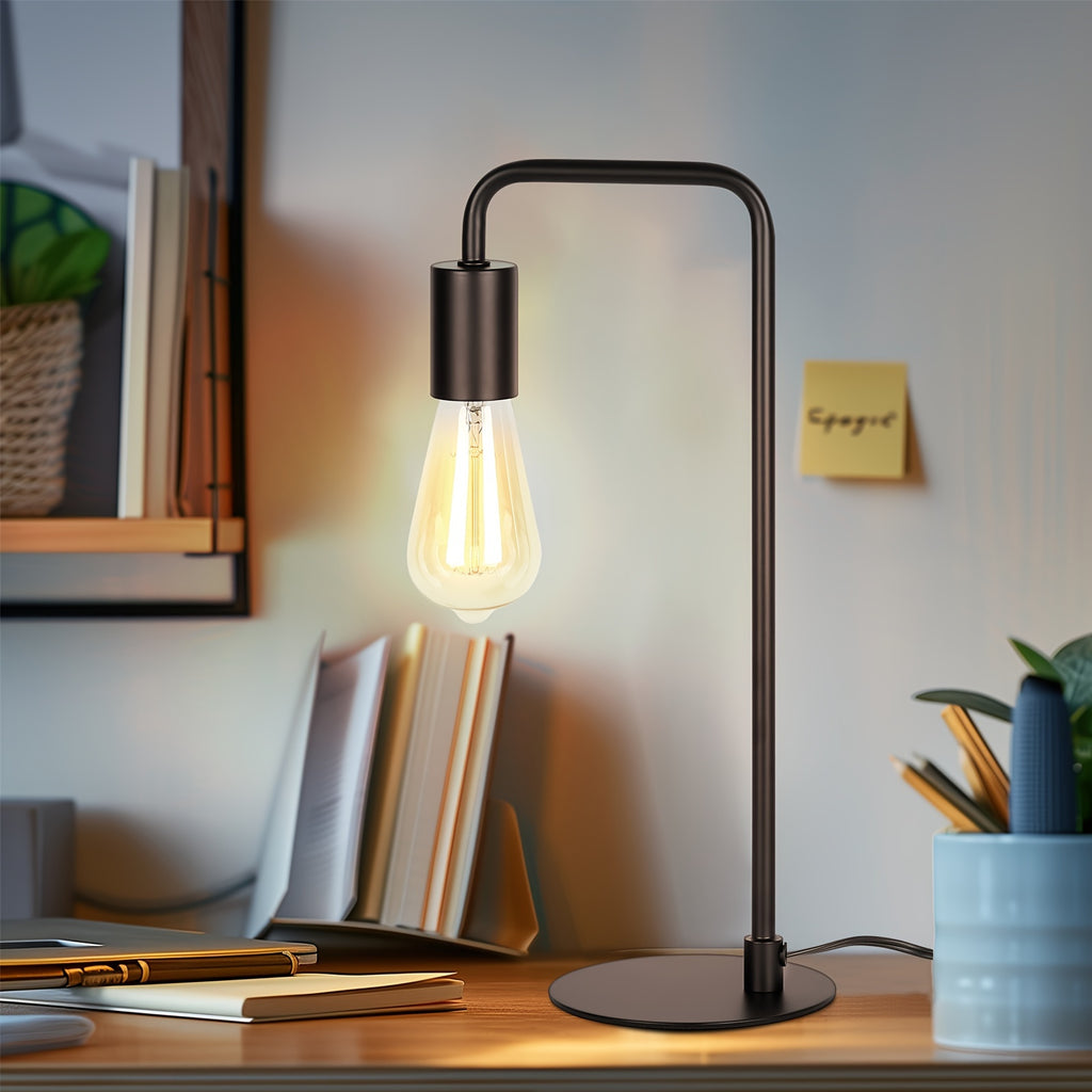 2 Sets Black Edison Table Lamps - Industrial Bedside Lamps for Bedroom, Living Room & Dorm - Compact Metal Lamps for Reading, Nightstand & Vanity