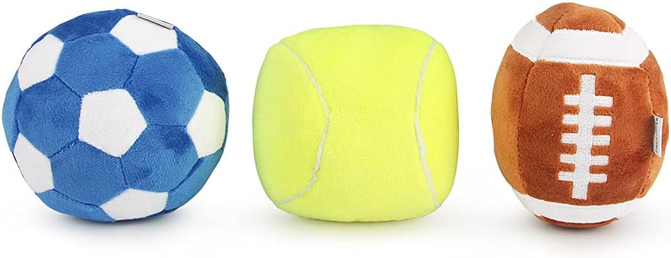 3-PACK Interactive Dog Toys Ball Suitable for Small and Medium Dogs, Soccer Ball, Football and Tennis Balls for Dogs, Stuffed with Fluffy Squeak Dog Toys, Puppy Dog Plush toys, Dog Birthday Gifts