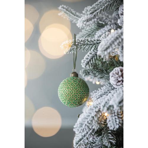 Christmas Ornament, Green Ball with Gold Pattern, Hanging Holiday Tree Decoration with String