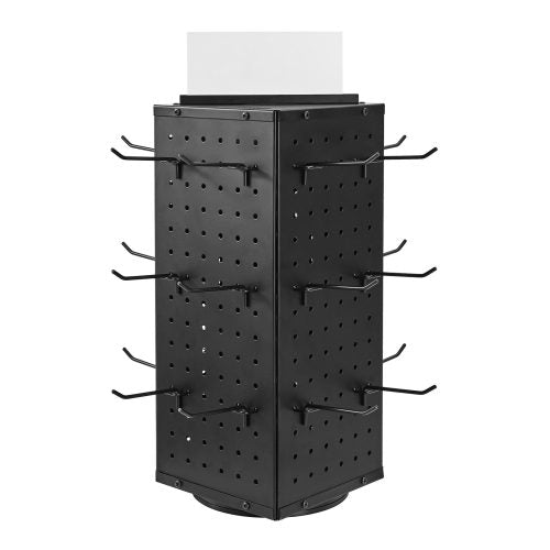 Rotating Pegboard Display 4-Sided Spinning Peg Board Display with 24 Hooks Black